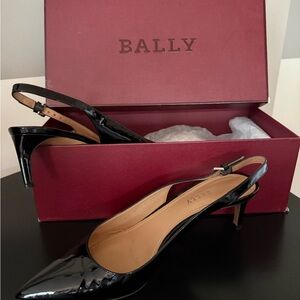 Bally Black Patent Leather Slingback Heels